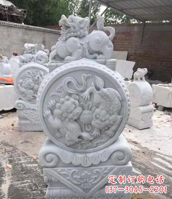 河源大理石狮子抱鼓石雕塑