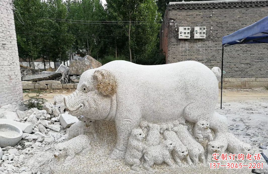 河源大理石招财小母猪动物雕塑