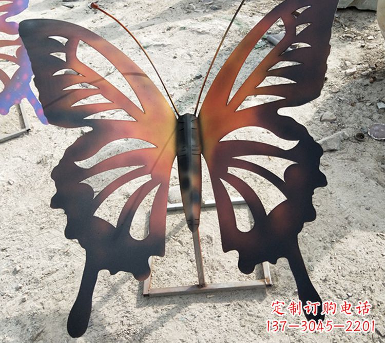 河源大型不锈钢铁艺蝴蝶雕塑,户外公园园林彩色昆虫摆件