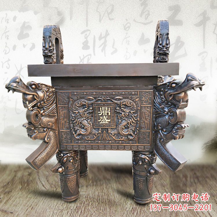 河源典雅双龙四龙铜鼎雕塑