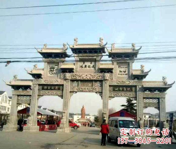 河源大型五门石雕牌坊 (3)
