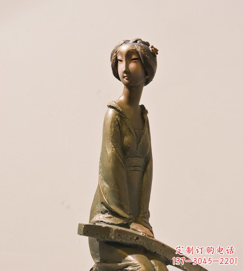 河源古筝女人铜雕古代人物雕塑