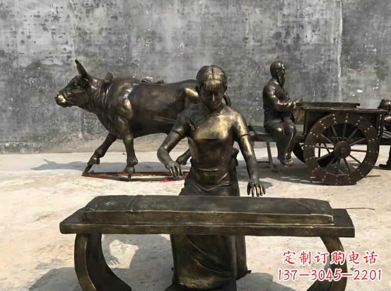 河源铜制古筝人物校园景观雕塑