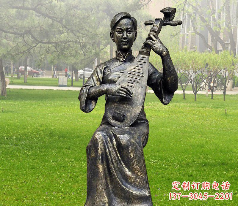 河源高质量青铜人物弹琵琶雕塑