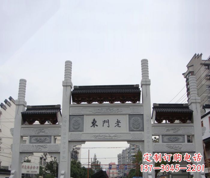 河源精美三门石牌坊雕塑