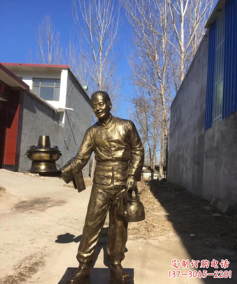 河源店小二铜雕火锅人物定制