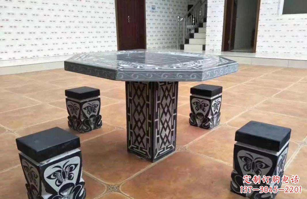 河源多边形雕刻仿古石桌凳