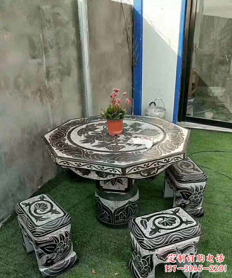 河源多边形石头桌凳雕塑