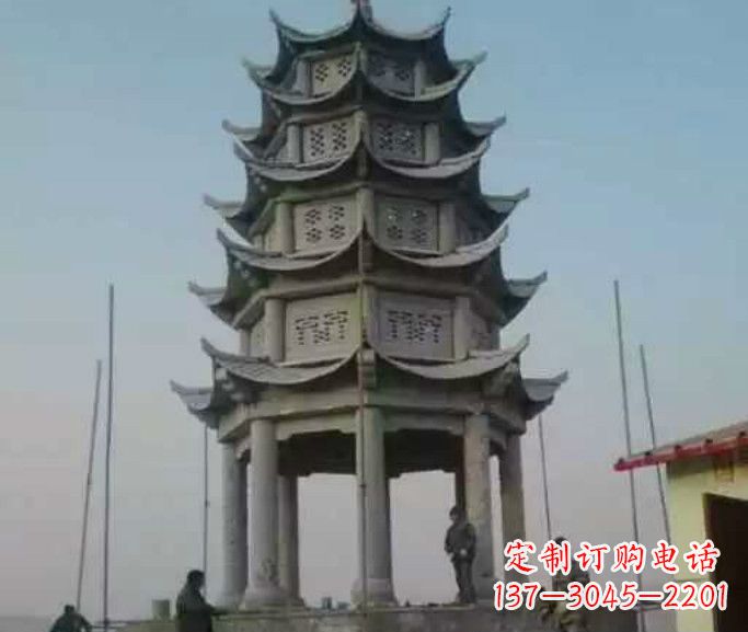 河源精美绝伦的多层凉亭石雕