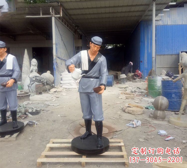 河源铝合金仿真店小二雕塑
