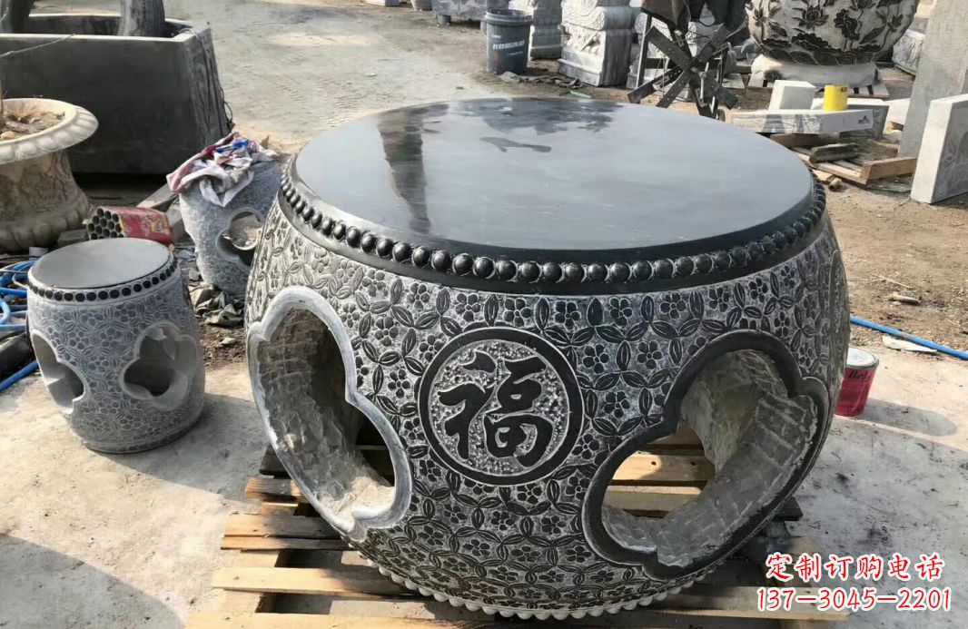 河源中领雕塑 | 精美仿古石桌凳雕塑