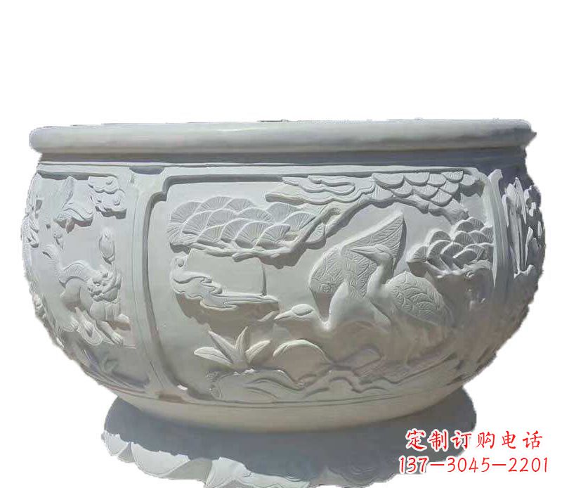 河源精美仿古鱼缸石雕花盆雕塑