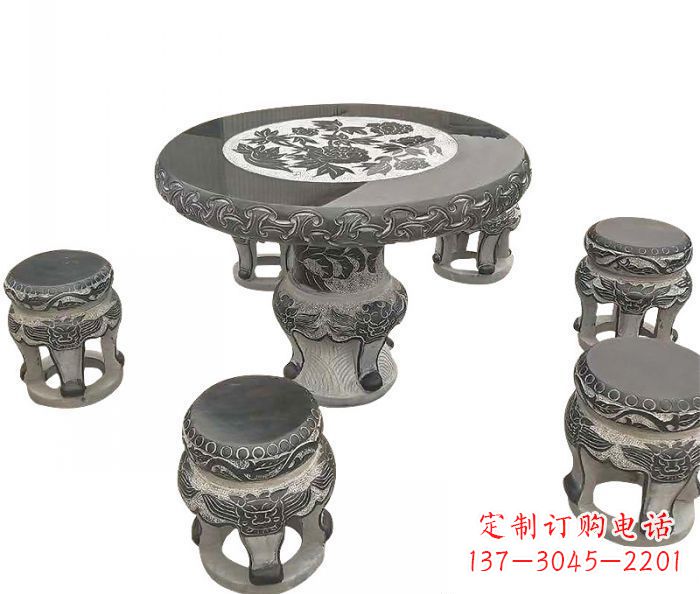 河源仿古圆形石桌凳雕塑