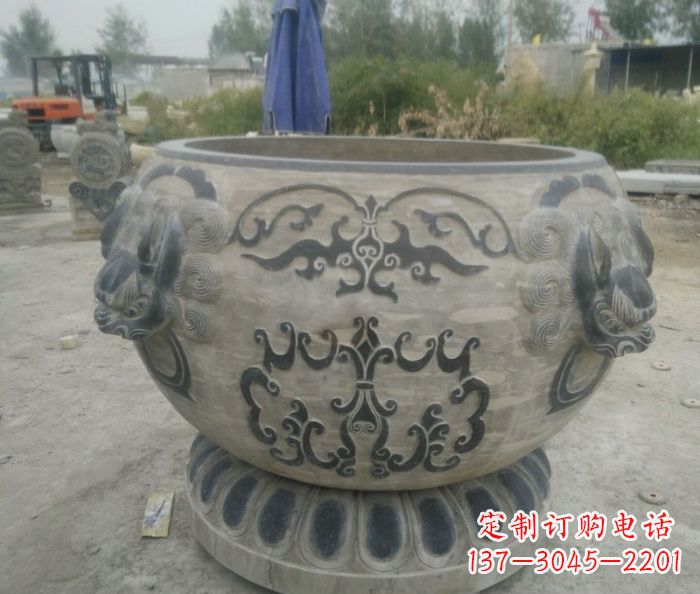 河源仿古圆形水缸石雕