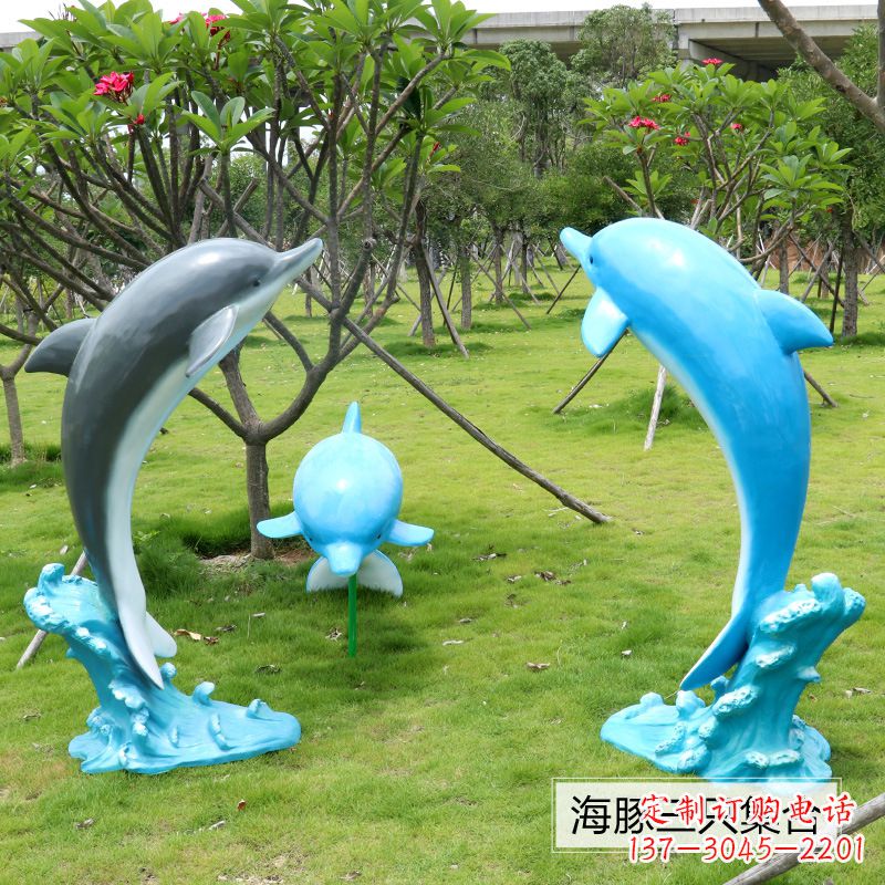 河源精致仿真玻璃钢海豚雕塑