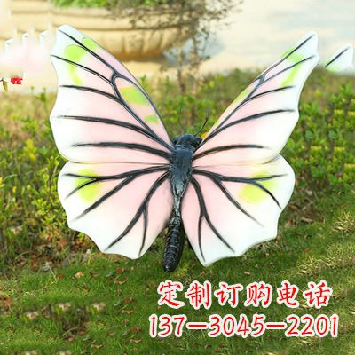 河源浅粉白色仿真蝴蝶雕塑
