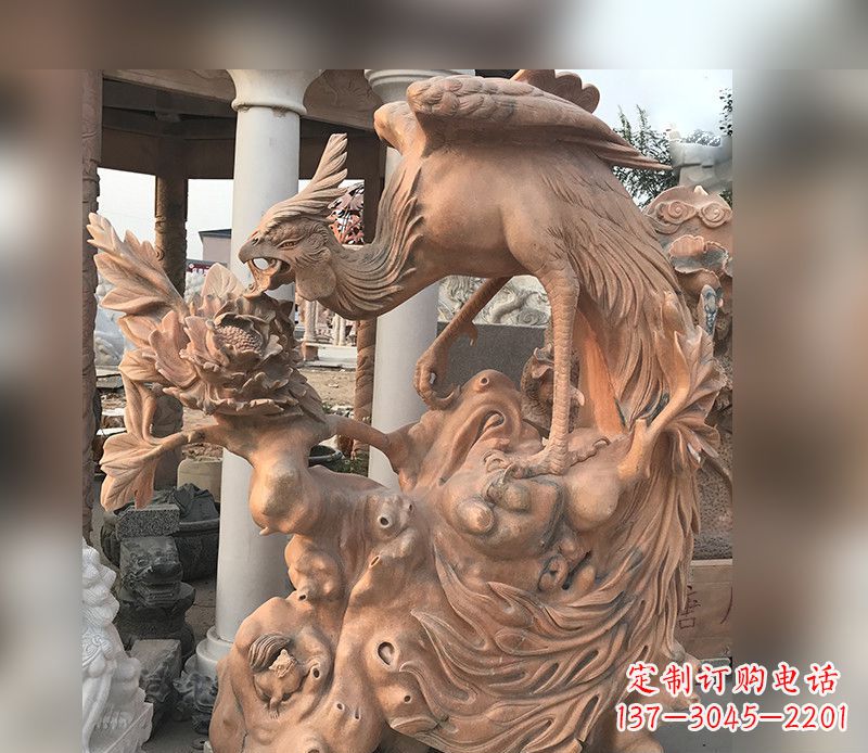 河源凤凰牡丹石雕