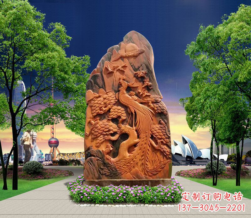 河源凤凰石雕公园动物摆件