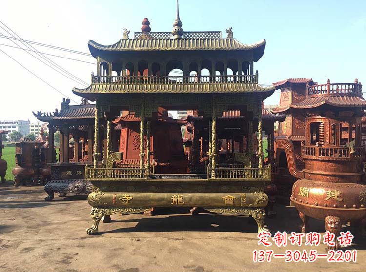 河源高浮雕螭龙纹铜香炉