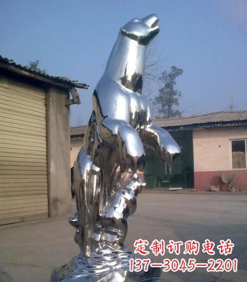 河源公园不锈钢抽象北极熊动物雕塑