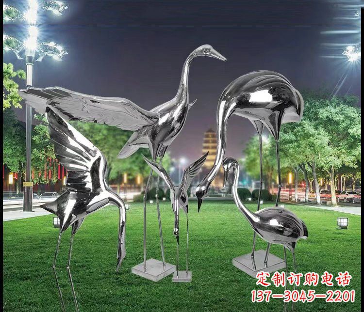 河源大型不锈钢仙鹤雕塑