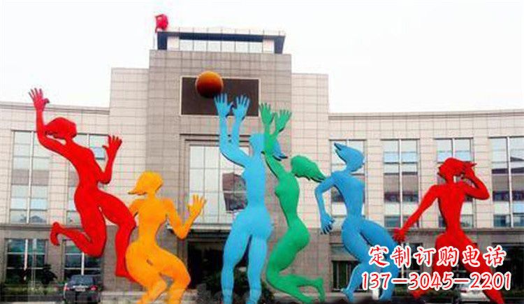 河源激情运动的写照不锈钢女孩打篮球雕塑