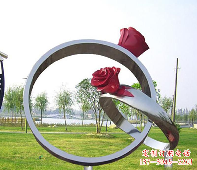 河源不锈钢景观婚戒雕塑