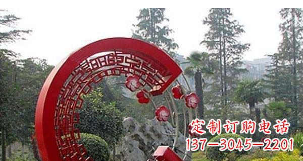 河源灵动奔放的不锈钢和梅花圆环雕塑