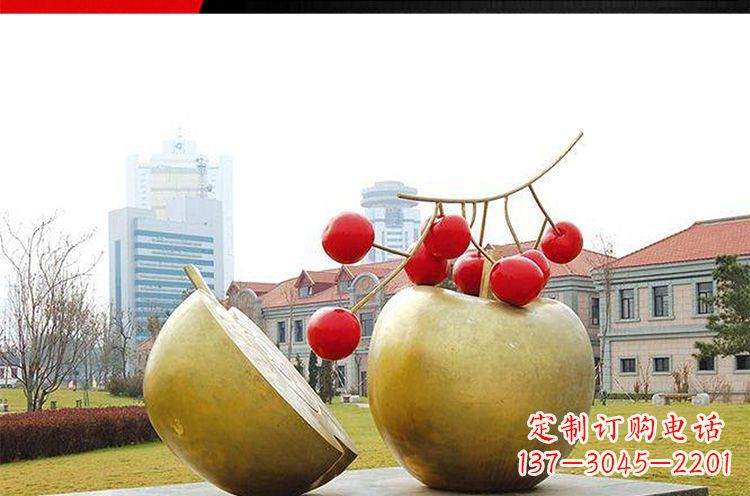 河源公园不锈钢苹果樱桃雕塑