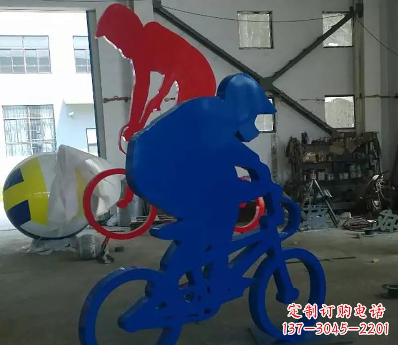 河源公园不锈钢骑自行车运动人物雕塑