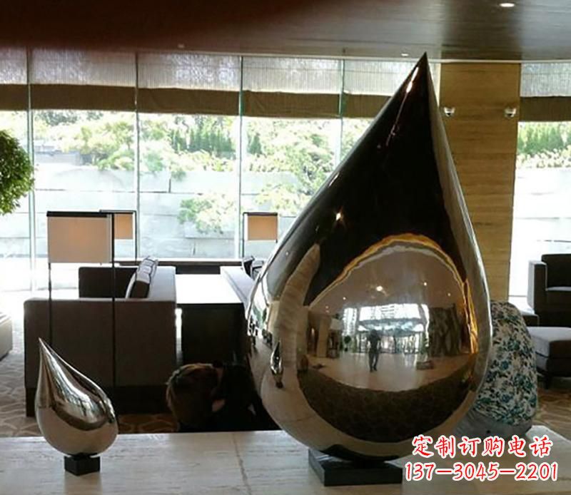 河源公园不锈钢水滴球景观雕塑