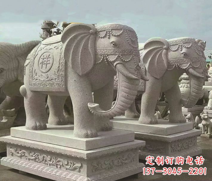 河源精美大象大理石雕塑