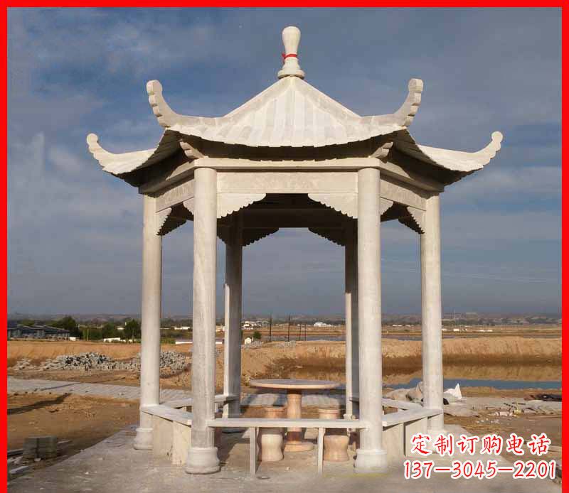 河源公园大理石六角石雕凉亭 (2)
