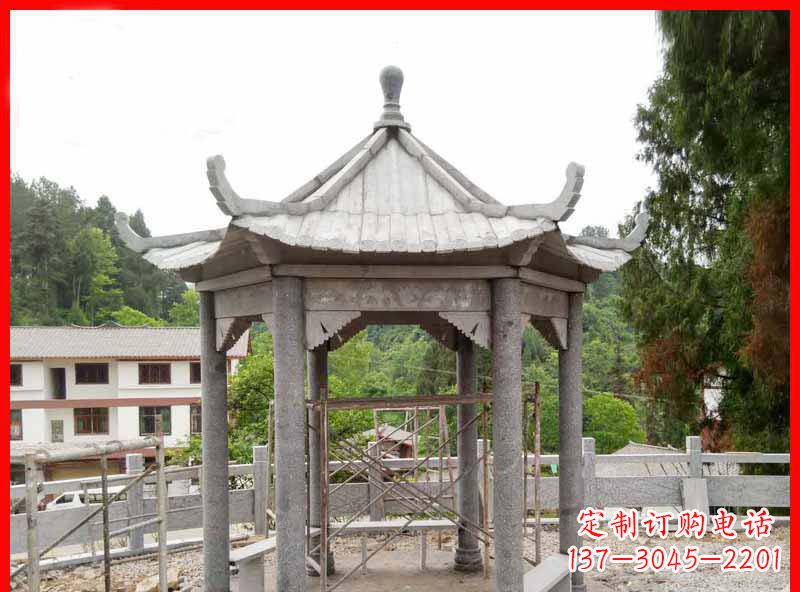 河源精美大理石六角石凉亭雕塑