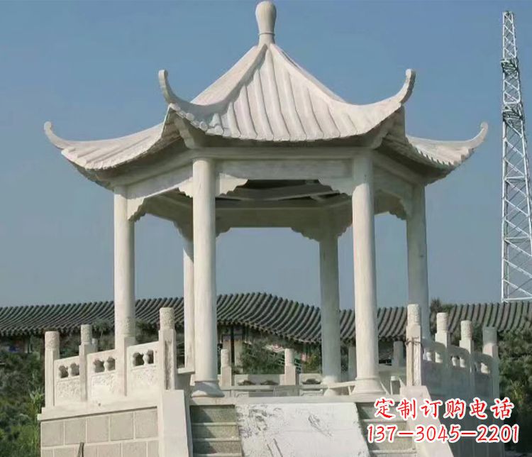 河源极具视觉冲击力的大理石六角石凉亭雕塑