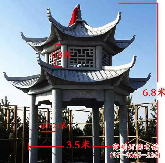 河源杰出的大理石六角石双层凉亭雕塑