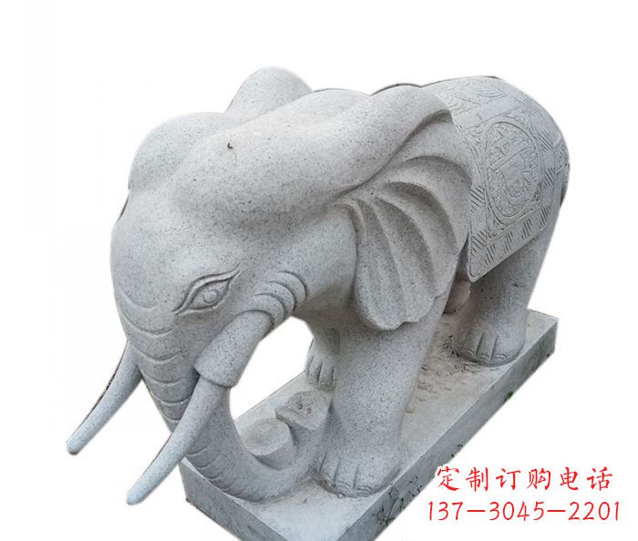 河源公园动物大理石大象石雕摆件