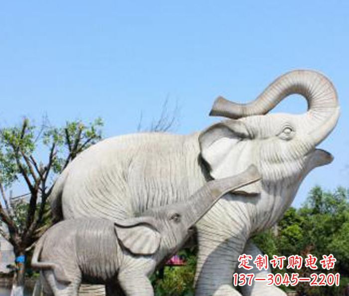 河源公园动物大理石母子象石雕