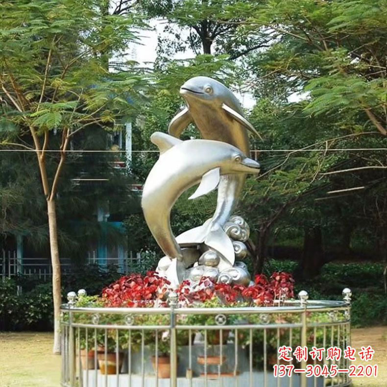 河源公园动物海豚不锈钢景观雕塑