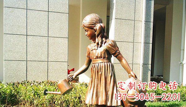 河源可爱的公园小女孩铜雕