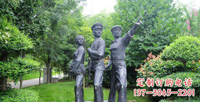 河源公园解放军和男孩女孩人物铜雕