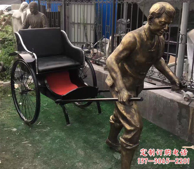 河源精美铜雕车夫人物雕塑