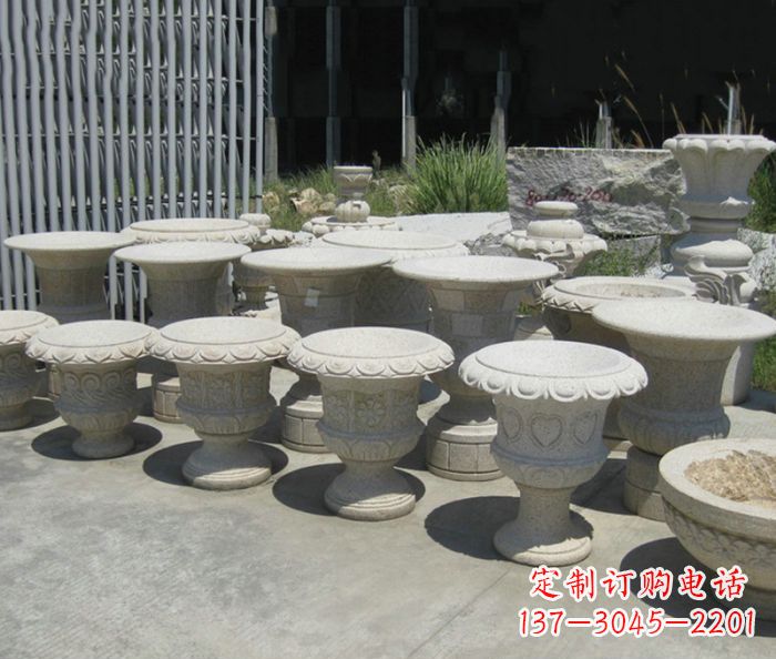 河源大理石花盆石雕艺术品