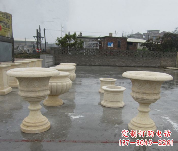 河源完美绽放——大理石花盆石雕