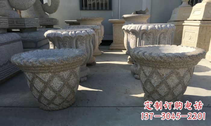 河源公园景观花篮式花盆石雕 (2)