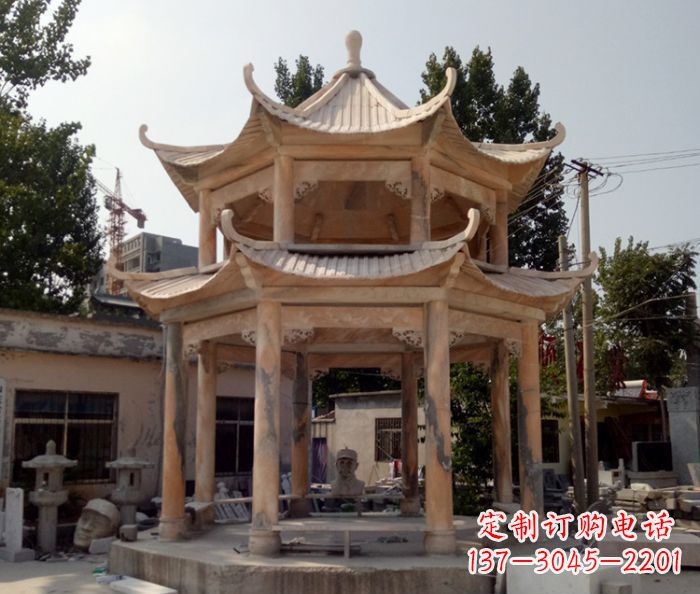 河源精美古典双层石凉亭雕塑