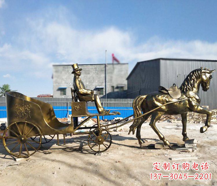 河源公园景观坐着马车的人物铜雕