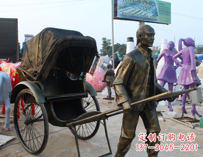 河源精致可爱的黄包车铜雕