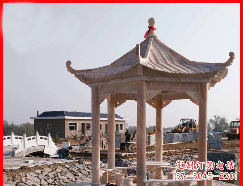 河源红六角石凉亭雕塑