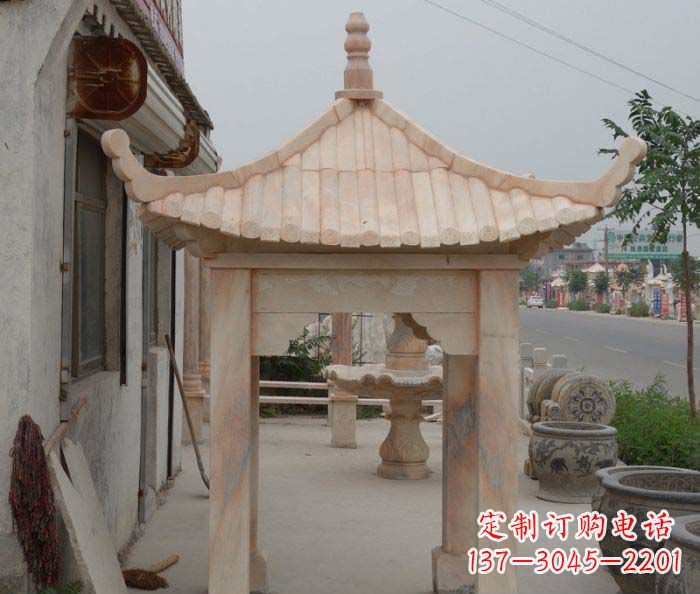 河源精美红六角石凉亭雕塑